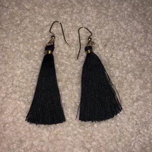 Black Silk Thread Tassel Earrings
